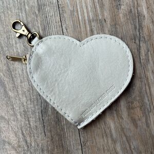 Portland Leather Heart Pouch Bag Key Chain White Leather Zip Clip Hook